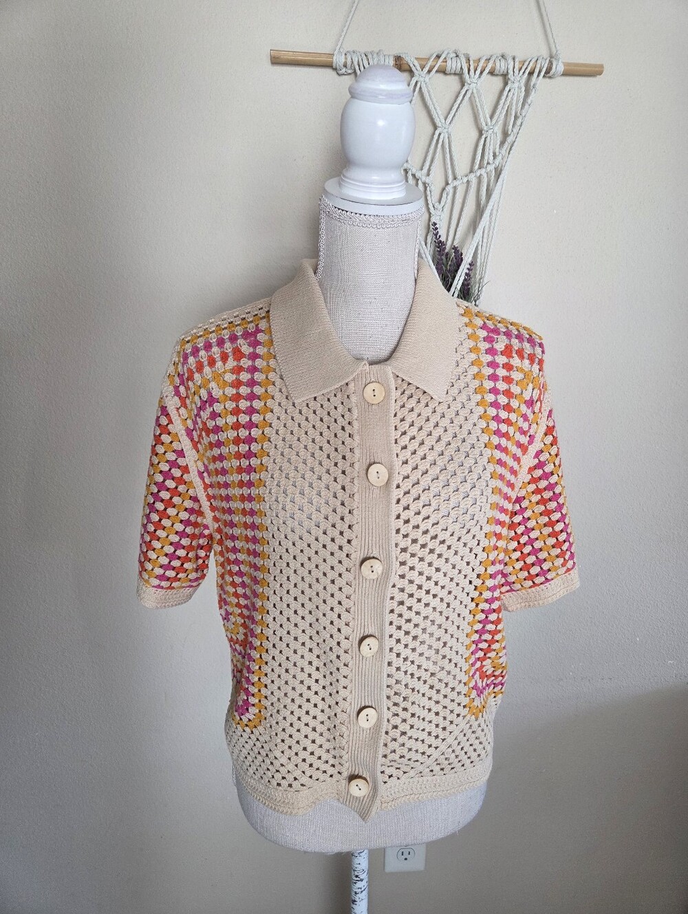 House of Harlow 1960 Crochet Button Up Cardigan Size Small Boho Chic Grannycore